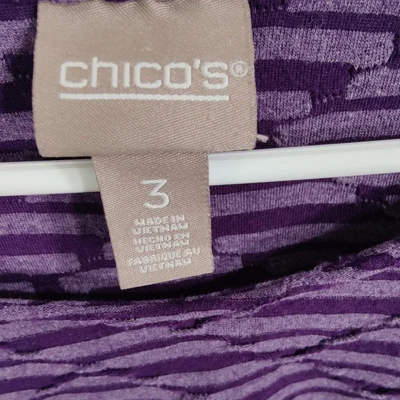 Chicos Womens 3 XL Purple Abstract Striped 3/4 Sleeve Shirt Top Resort Vacation - Picture 5 of 16
